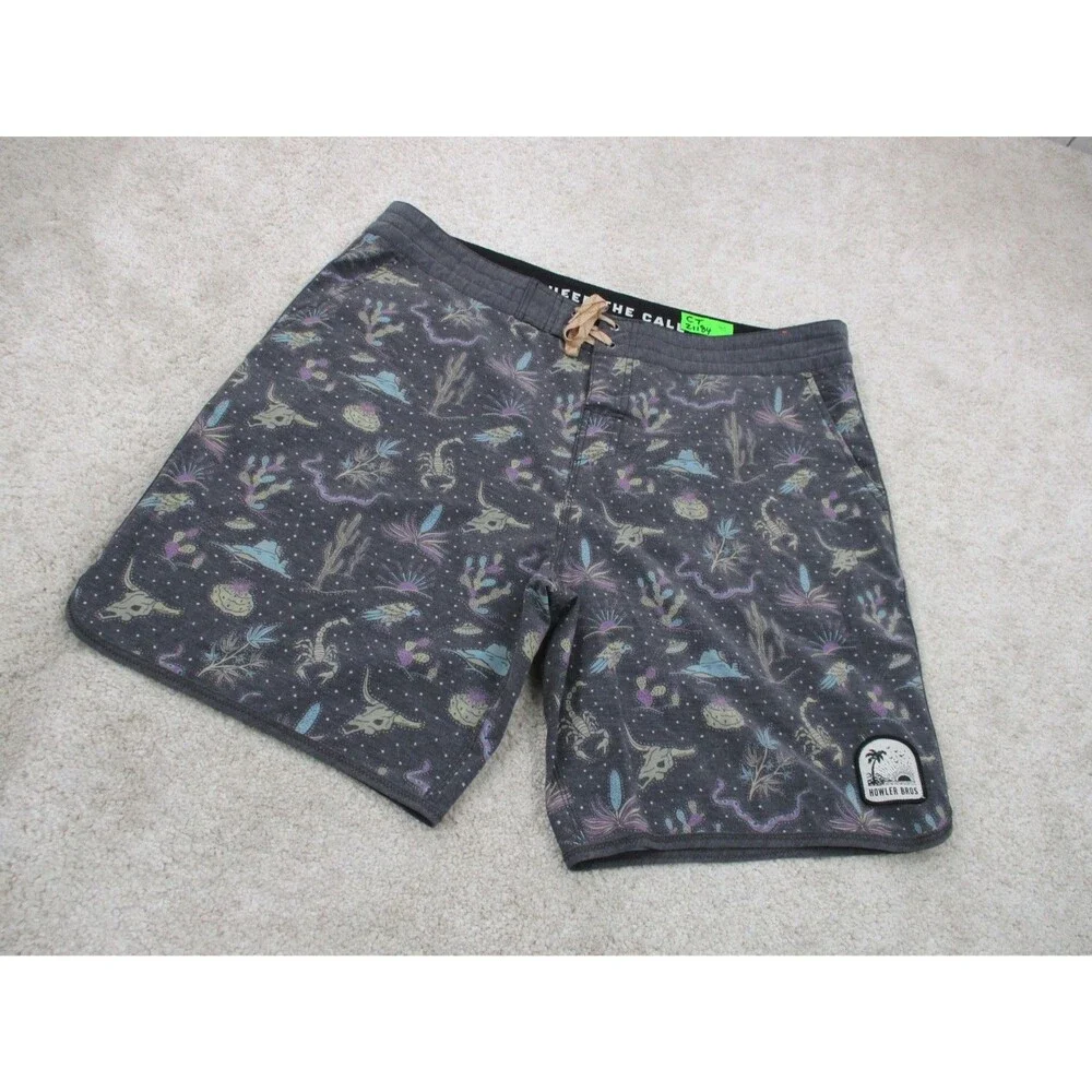 Howler Brothers Board Shorts Mens 40 Black Graphic Print Swim Trunks 9